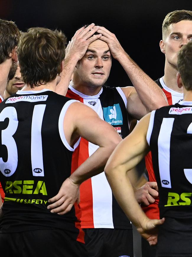 Brad Crouch was forced from the field with a head injury. Picture: Quinn Rooney/Getty Images