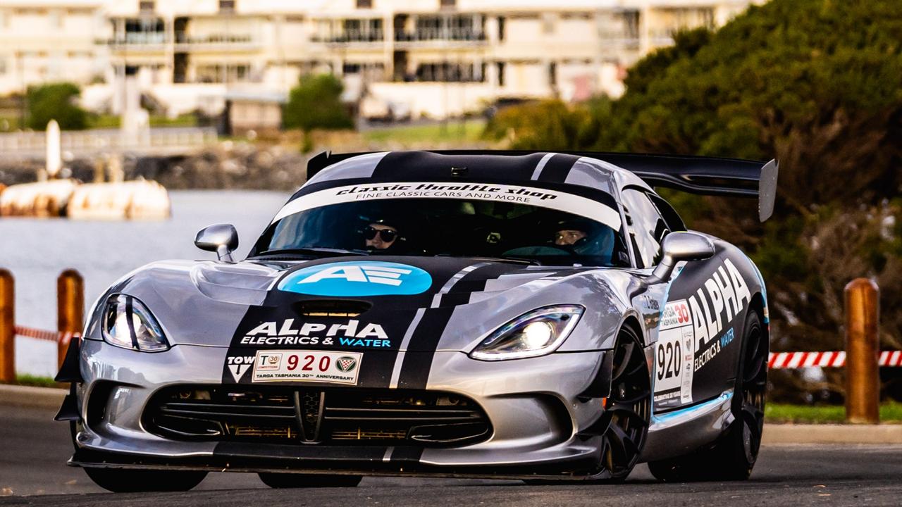 Last year's Targa Tasmania's defending champ Eddie Maguire, from Burnie, is off to a flying start in his 2016 Dodge Viper ACR. Picture: