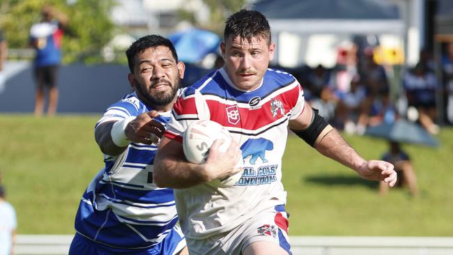 Ivanhoe's Whyatt Barnes on the charge in the CDRL preliminary final match between the Cairns Brothers and the Ivanhoe Knights, held at Barlow Park. Picture: Brendan Radke