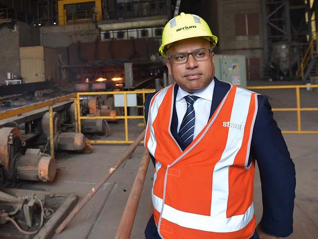 EMBARGO FOR TWAM 12 OCT 2019  NO REUSE WITHOUT PERMISSIONHead of GFG Sanjeev Gupta visits the Arrium Steel plant in Whyalla, South Australia. Monday, July, 17, 2017. British industrialist Sanjeev Gupta plans to invest $1 billion or more in Arrium's Whyalla Steelworks to ensure its future viability. (AAP Image/David Mariuz) NO ARCHIVING