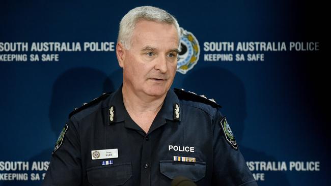 Acting Assistant Commissioner (Crime) Douglas Barr addresses the Salt Creek media conference. Picture: Roy VanDerVegt.