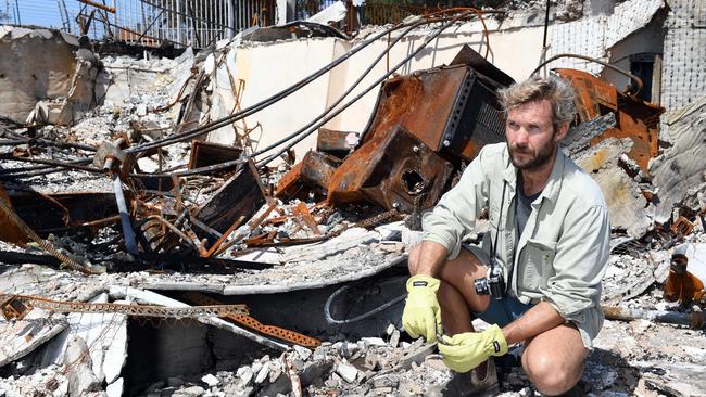 Ben Rigby is pictured at the ruins of his rental apartment in Pacific Palisades after it was destroyed by the Palisades wildfire, which turned into one of the worst natural disasters in the history of Los Angeles. Picture: Jeff Rayner/Coleman-Rayner