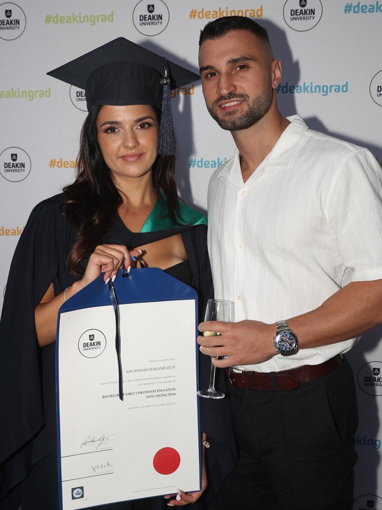 Savannah Bakaniozos and James Theo. Deakin School of Education; NIKERI; and Centre of Humanitarian Leadership students graduated on Wednesday lunchtime. Picture: Alan Barber