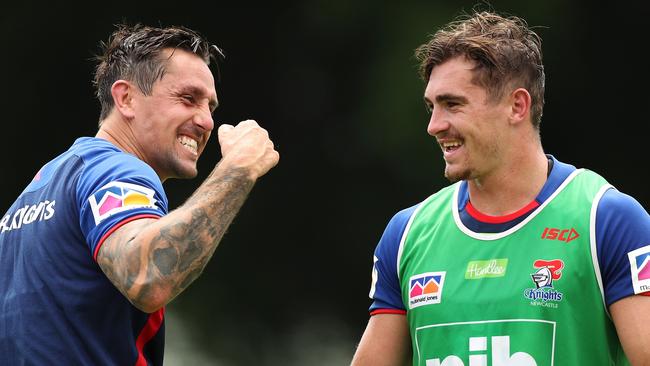 Mitchell Pearce and Connor Watson will be Newcastle’s halves for Round 1. Picture: Brett Costello