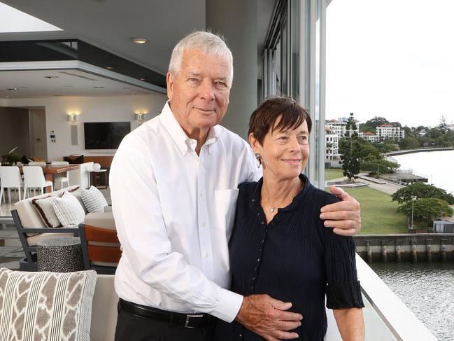 Hilary and Howard Stack in their Newstead Penthouse 250/1 Newstead Tce, set to break Brisbane's residential sales price record. Picture: Liam Kdston