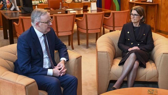 Anthony Albanese and Michele Bullock, new Reserve Bank of Australia Governor at  Parliament House in Canberra. Picture: NCA NewsWire / Martin Ollman