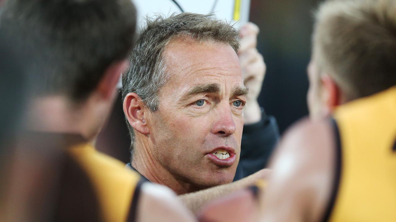 Alastair Clarkson speaks to his players in the JLT Series. Photo: Michael Dodge/Getty Images.