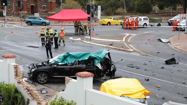 The scene of the fatal crash in Urrbrae, on the corner of Fullarton and Cross roads Picture: AAP / Dean Martin