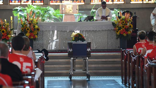 Alexander Aurrichio was remembered as a larger than life character at a service at the St Mary's Star of the Sea Cathedral. Picture: KATRINA BRIDGEFORD.