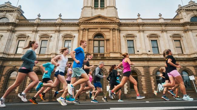 Runners run outside of Town Hall, which is where the Ballarat Marathon will start. Picture: Ballarat Marathon