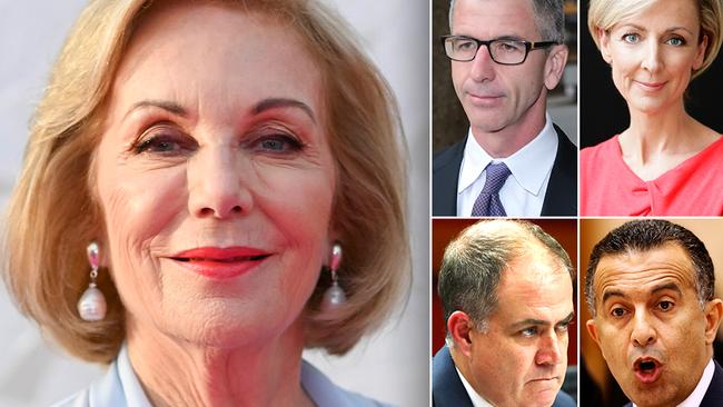 ABC chairman Ita Buttrose with managing director candidates (clockwise from top left) Darren Goodsir, Kate Torney, David Anderson and Michael Ebeid. Torney has ruled herself out of the running. Pictures: File