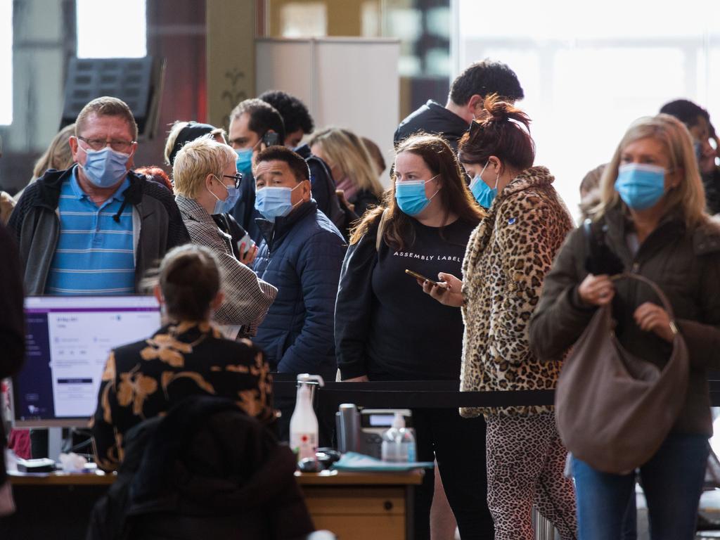 Thousands of Melburnians have turned up to receive their COVID-19 vaccination at the Royal Exhibition Building vaccination hub, in the wake of the Victorian lockdown. Picture: NCA NewsWire / Paul Jeffers