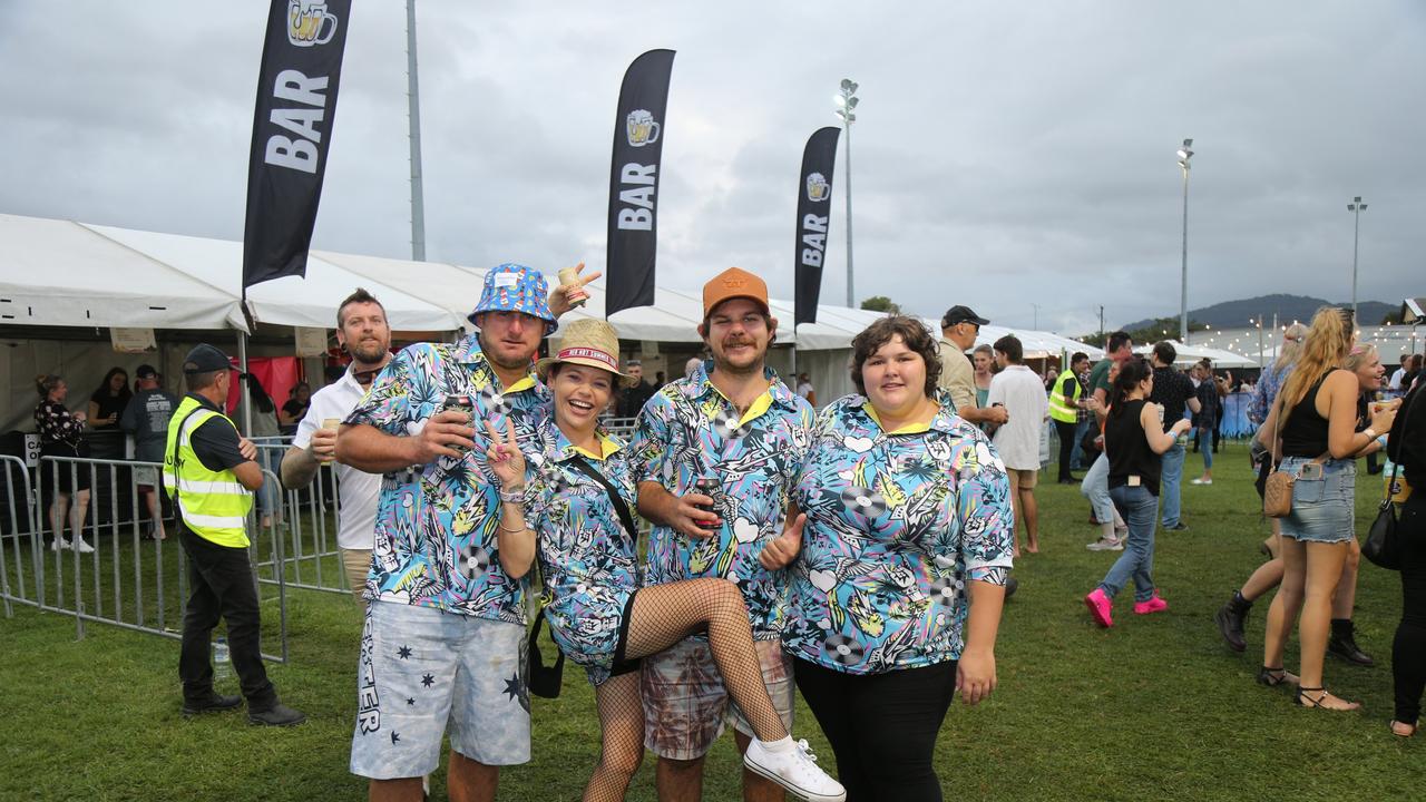 Phillip Buller, Naomi Sullivan, Shane Hanrahan and Monique Hanrahan enjoy the Cairns edition of the Red Hot Summer Tour, held at the Cairns Showgrounds on May 25 2024. Picture: Angus McIntyre