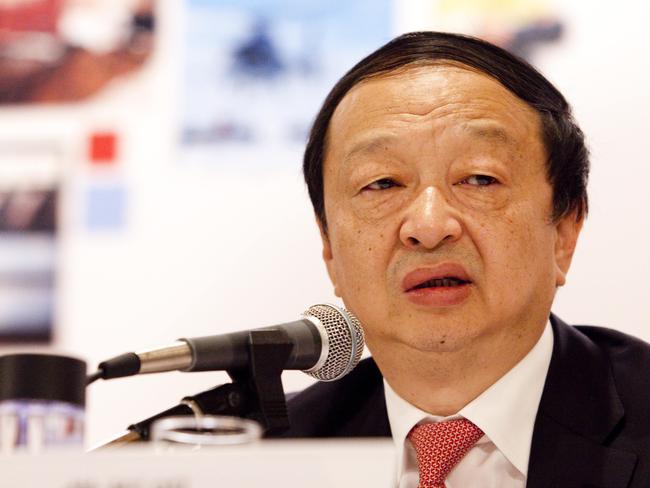 CITIC Chairman Chang Zhenming (R) speaks at the CITIC press conference on 29th August, 2014. CITIC present their half year results at a press conference at the Conrad hotel Hong Kong. Pic: Isaac Lawrence