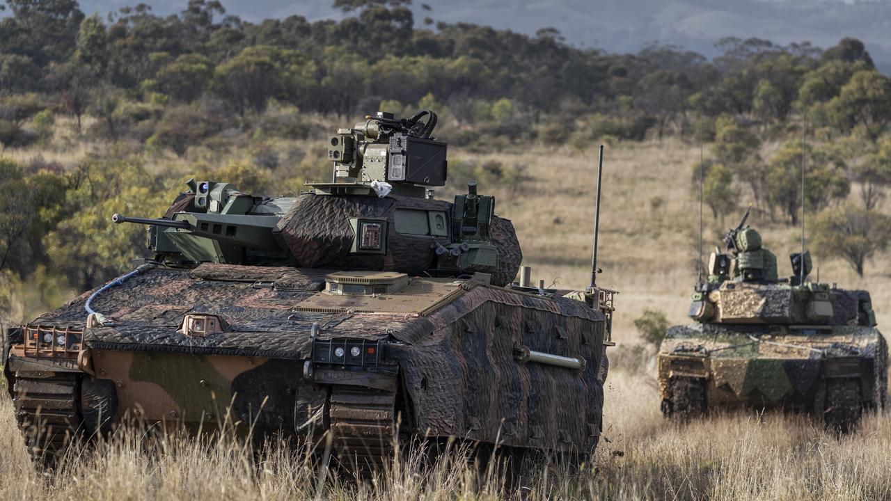 Hanwha Defence Australia Redback Infantry Fighting Vehicle (front) and Rheinmetall Defence Australia LYNX KF41 Infantry Fighting Vehicle (back), conduct evaluation trials at Puckapunyal Military Area, Victoria.