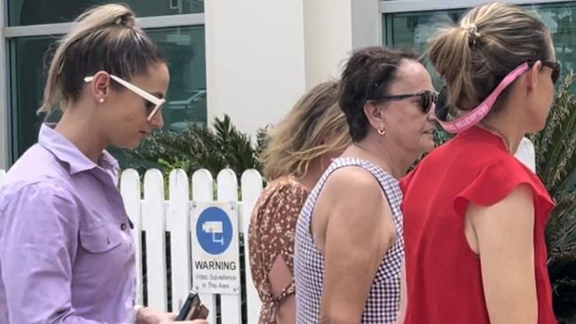 Relatives and friends of the Schwarz and Tighe families attend Bown Magistrates Court for the latest mention for Darryl Valroy Young, charged with murdering Mervyn and Maree Schwarz and Graham Tighe and the attempted murder or Ross Tighe on August 4, 2022 at Bogie. Picture: Janessa Ekert