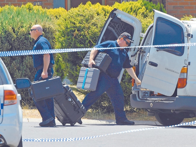 AFP officers arrive at a Meadow Heights property after the raids. Picture: Nicole Garmston