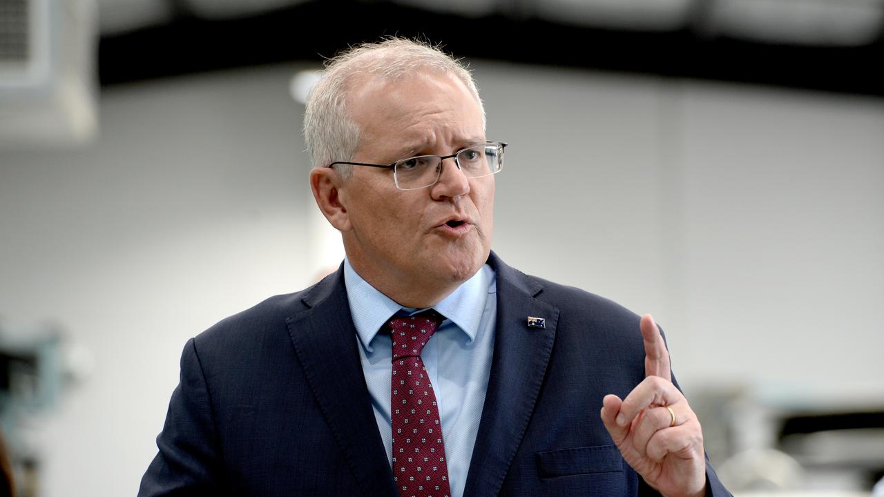 Prime Minister Scott Morrison after touring the KOR Equipment Solutions facility at Mulgrave. Picture: NCA NewsWire / Andrew Henshaw