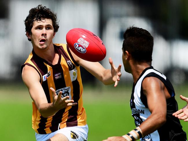 Joel Budarick - pictured playing for Big River Hawks’ under-18 team - said moving to Darwin will help him be a better footballer for Nightcliff, as the Tigers chase a third-straight NTFL title in the upcoming 2020-21 season. Picture: JUSTIN KENNEDY