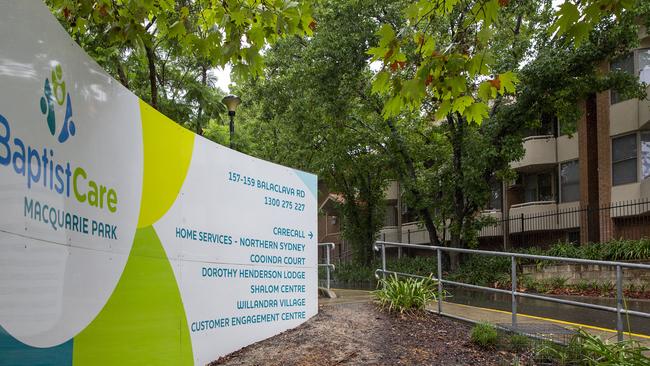 The entrance to Dorothy Henderson Lodge at Macquarie Park. A number of its elderly residents have died of coronavirus. Picture: Jenny Evans/Getty Images