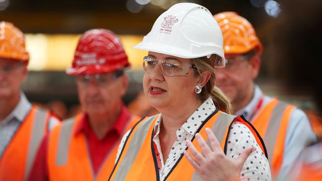 Premier Annastacia Palaszczuk at the Downer rail manufacturing facility at Maryborough on Monday. Picture: Lachie Millard