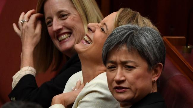 Senator Katy Gallagher Senator Kristina Keneally and Senator Penny Wong Picture: AAP Image/Sam Mooy