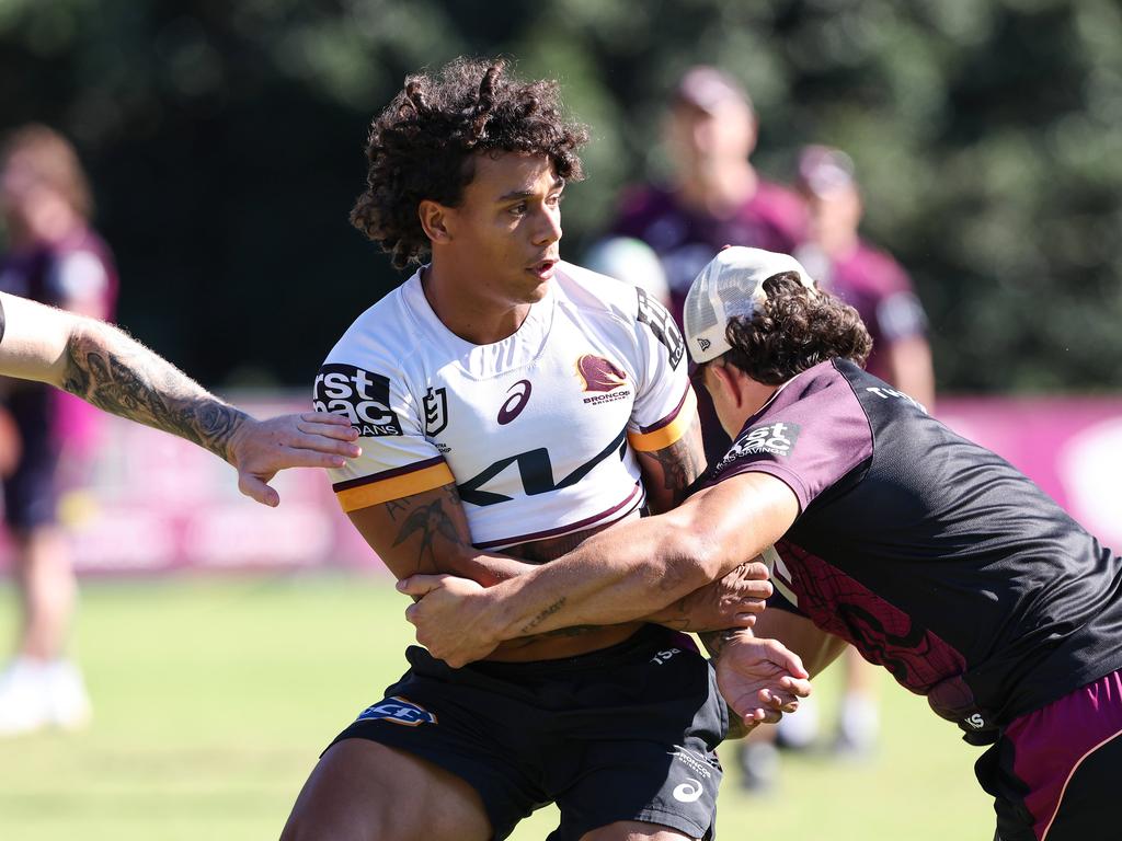 Tristan Sailor and the Brisbane Broncos train at Red Hill in Brisbane. Pics Adam Head