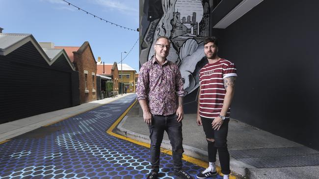 Jonny Garrison and Steve Pelecas will each be opening a new venue in Fish Lane in South Brisbane. Picture: Mark Cranitch.