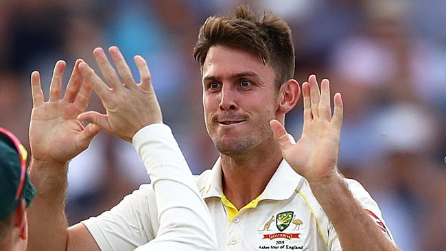 LONDON, ENGLAND - SEPTEMBER 12:  Mitch Marsh of Australia celebrates taking the wicket of Jonny Bairstow of England during day one of the 5th Specsavers Ashes Test match between England and Australia at The Kia Oval on September 12, 2019 in London, England. (Photo by Julian Finney/Getty Images)