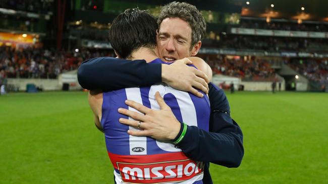 Bob Murphy celebrates the preliminary final win with Easton Wood.