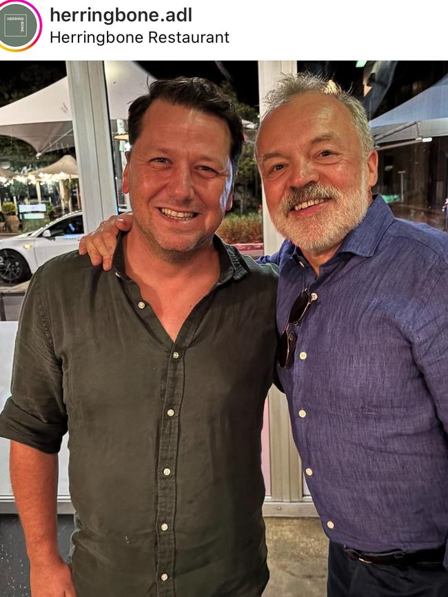 Paul Tripodi and Graham Norton at Herringbone. Picture: Instagram