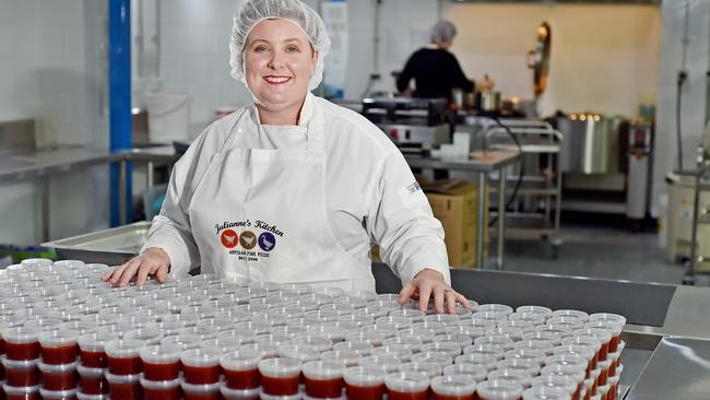 Julianne's Kitchen owner Julianne Lever in her Hornsby commercial kitchen with a fresh batch of quince pastes. Pictures: Troy Snook