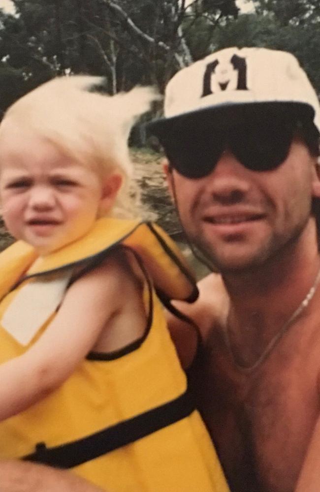 Elyse Knowles with her dad Stu in 1994. Picture: Supplied