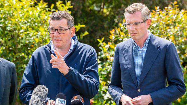 Victorian Premier Daniel Andrews with NSW Premier Dominic Perrottet. Picture: NCA NewsWire/Simon Dallinger