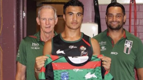 Joseph Suaalii with Wayne Bennett and John Sutton.