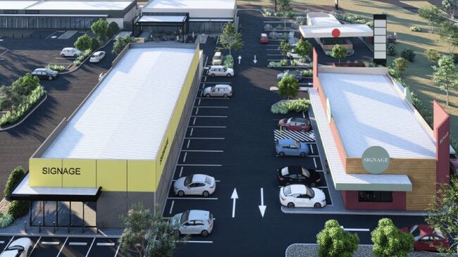 Artist impression of the proposed additions to the Munno Para retail hub including First Things First Coffee and Jax Tyre and Auto. Picture: Supplied.