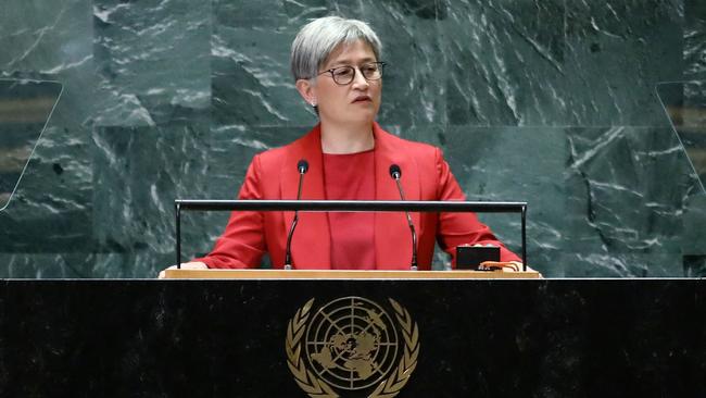 Australian Foreign Affairs Minister Penny Wong speaks during the 79th Session of the United Nations General Assembly at the United Nations headquarters in New York City on September 27, 2024. (Photo by Leonardo Munoz / AFP)