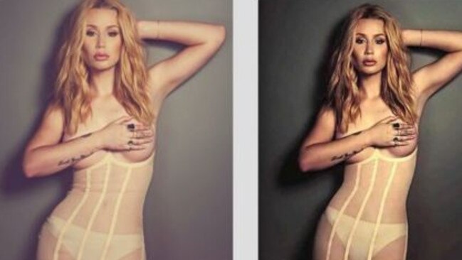 Iggy lashes out at the magazine by tweeting before and after photos.