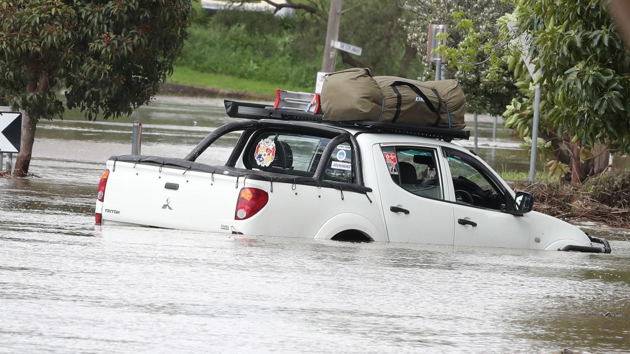 A truck trapped in floodwater in Maribyrnong. Picture: David Crosling