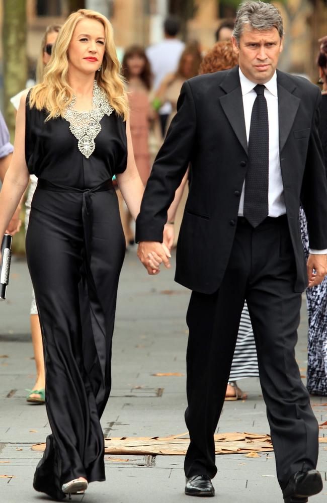 Leila McKinnon and David Gyngell arriving at a friend’s wedding ceremony in 2012. Pic. Sam Ruttyn