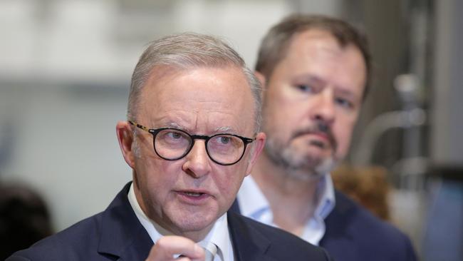 Anthony Albanese with Ed Husic (at rear). Picture: Philip Gostelow