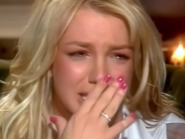 Britney broken down in tears during a TV interview in 2003. Picture from