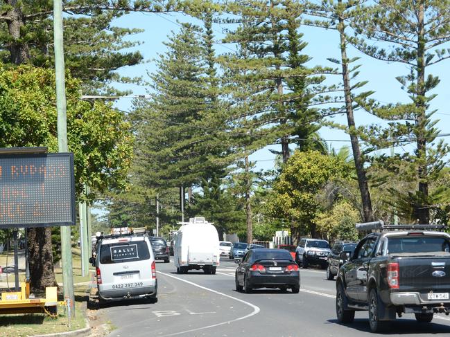 Heavy traffic in Byron Bay on Monday, November 23, 2020. The town has been busy as school-leavers prepare to celebrate an informal schoolies and other travellers have been flocking to the seaside town. Picture: Liana Boss