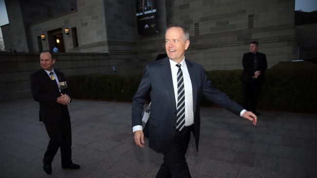 Opposition Leader Bill Shorten attended a Last Post Ceremony at The Australian War Memorial in Canberra.Picture: Gary Ramage