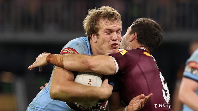 No forward on the field ran for more metres than Jake Trbojevic, who also made the second most tackles of any NSW player. Picture: Getty Images.