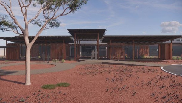 Render of the new $20m Gunbalanya Health Centre and morgue, for which a development application has finally been lodged after the project was first promised at the 2020 Territory election. Picture: Hames Sharley