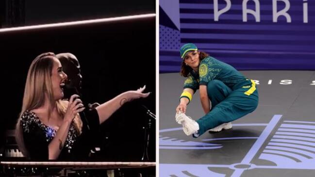 "F***ing fantastic" Adele stops concert to chat Aussie breakdance icon 'Raygun'