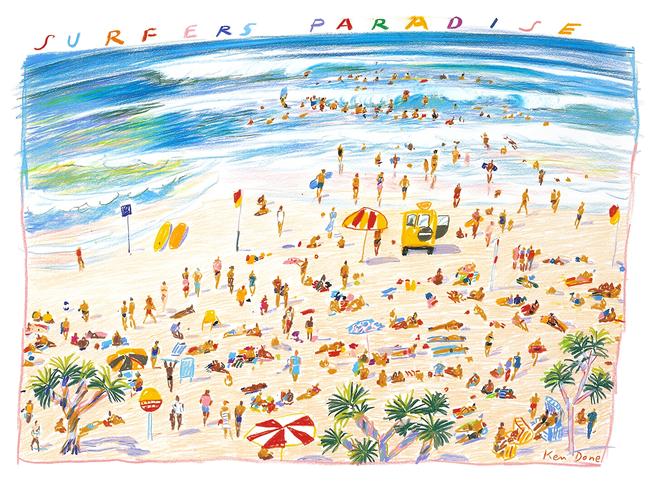 A Ken Done painting of Surfers Paradise. Picture: Supplied by the Done family