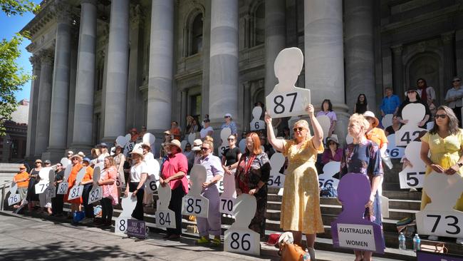 Katrine Hildyard, Minister for Child Protection, Minister for Women and the Prevention of Domestic, Family, and Sexual Violence, joined the vigil remembering the 87th Woman murdered in Australia in 2024. Picture: Dean Martin