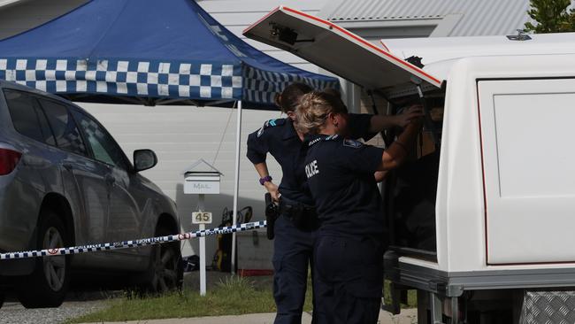 Police officers at the scene of this week’s tragic murder-suicide. Photo: Scott Fletcher